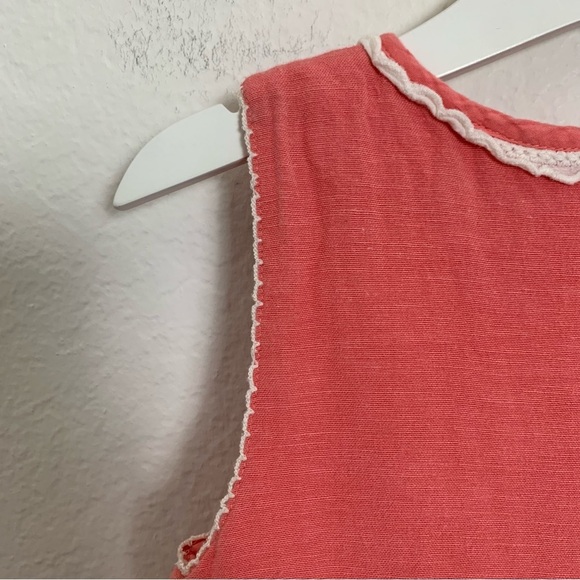 Boden Linen Blend Sun Dress Little Girls 6-7 Crochet Eyelet Coral Striped Lace - Picture 5 of 14